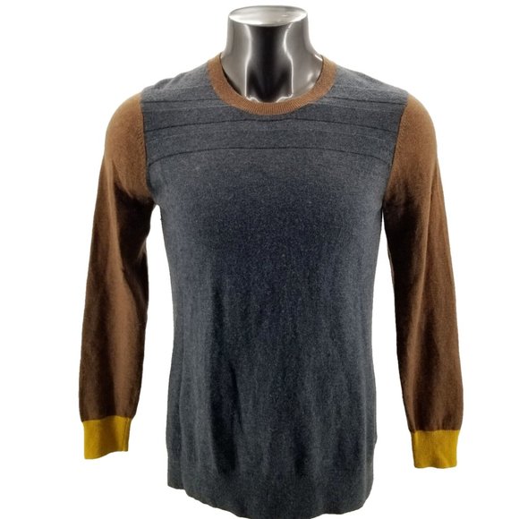 TOAD & CO Color Block Trillium Lambswool Crew Womans Sweater Brown Gray Size XL - Picture 1 of 12